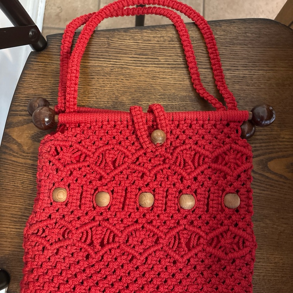 Red Macrame Purse - Picture 6 of 7